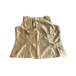 Borcellini Short Sleeve Fitted Blouse- Beaded Detailing- Golden Brown- some wear